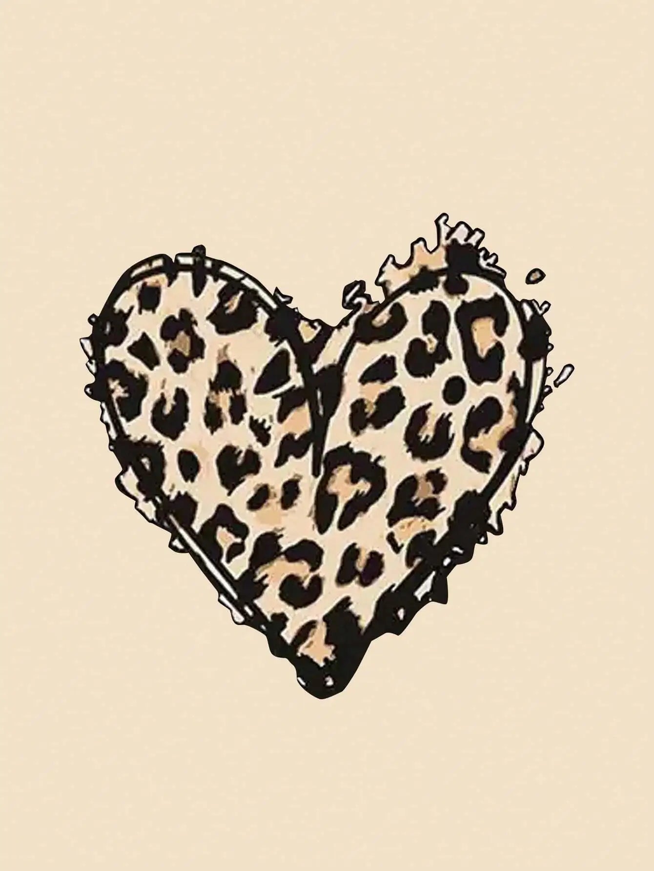 Genzi Beige Leopard Print Heart Pattern Overseize Hoodie