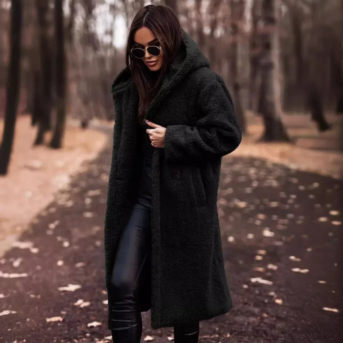 Genzi Faux Fur Hood Teddy Long Coat