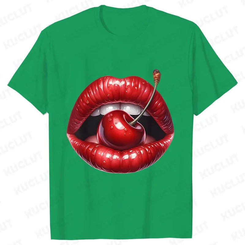 Genzi Cherry Lip Print T-Shirt