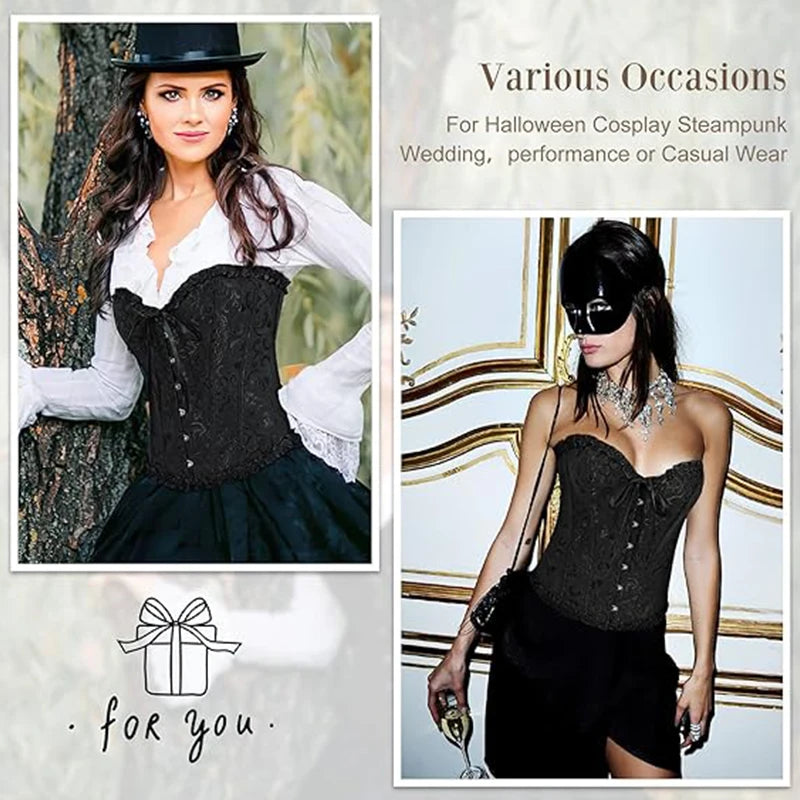 Genzi Lace Up Sexy Floral  Boned Corset