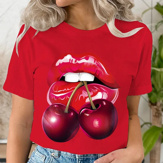 Genzi cherry Lip Print T-Shirt