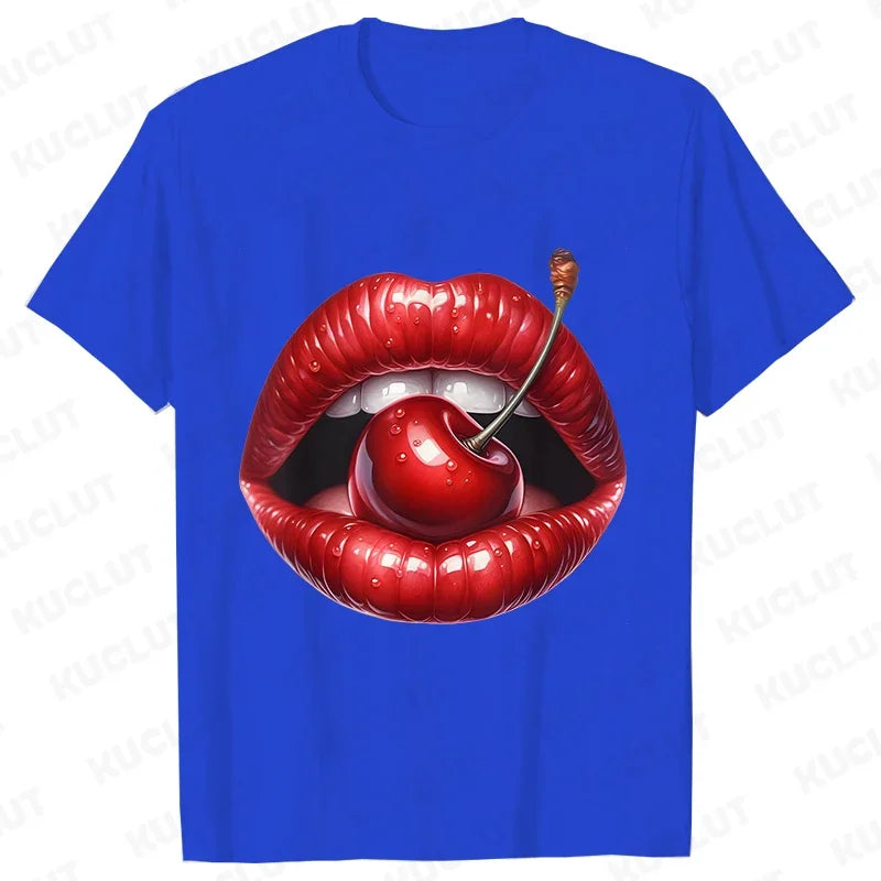 Genzi Cherry Lip Print T-Shirt