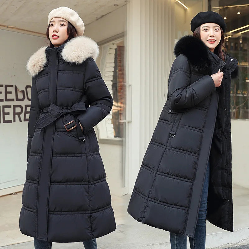 Genzi Long Puffa Coat With faux Fur Hood