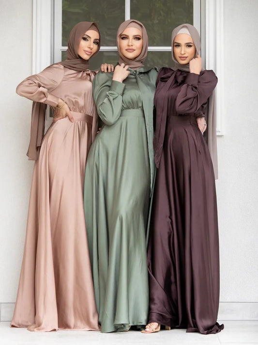 Genzi Modest Satin Long Dress Kaftan