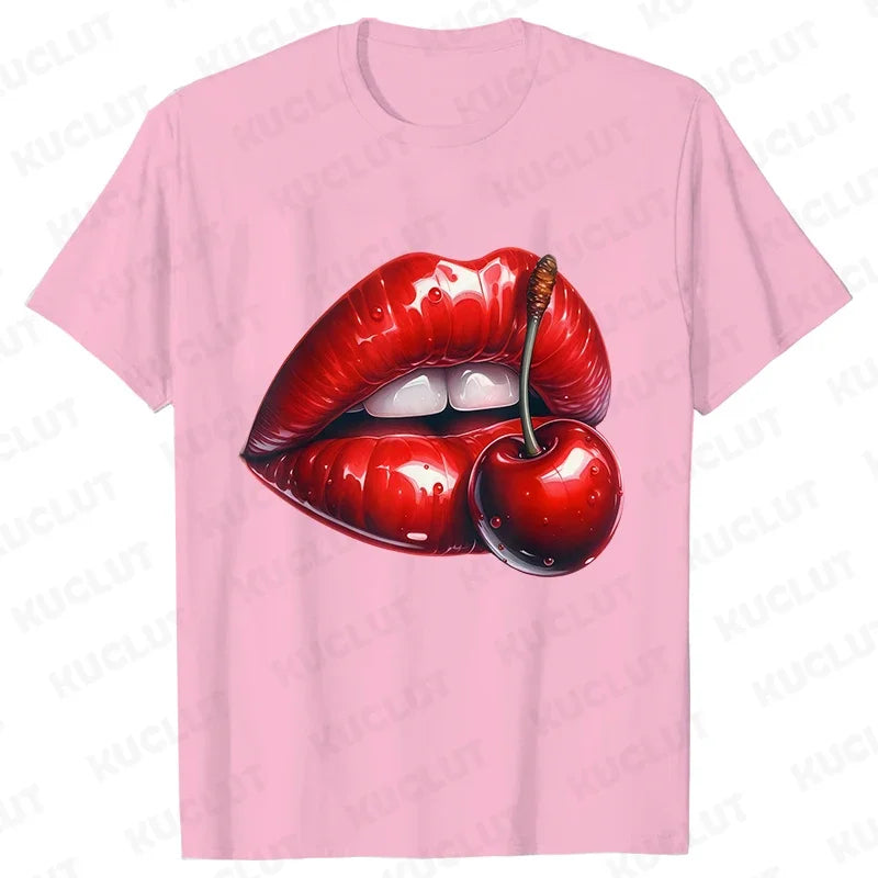 Genzi Cherry Lip Print T-Shirt