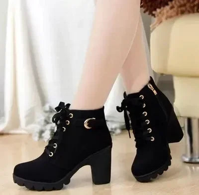 Pu Toe Heeled  Laced Up Ankle Boots