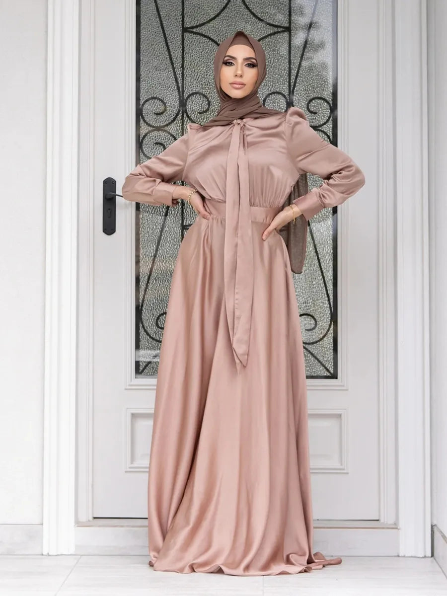 Genzi Modest Satin Long Dress Kaftan