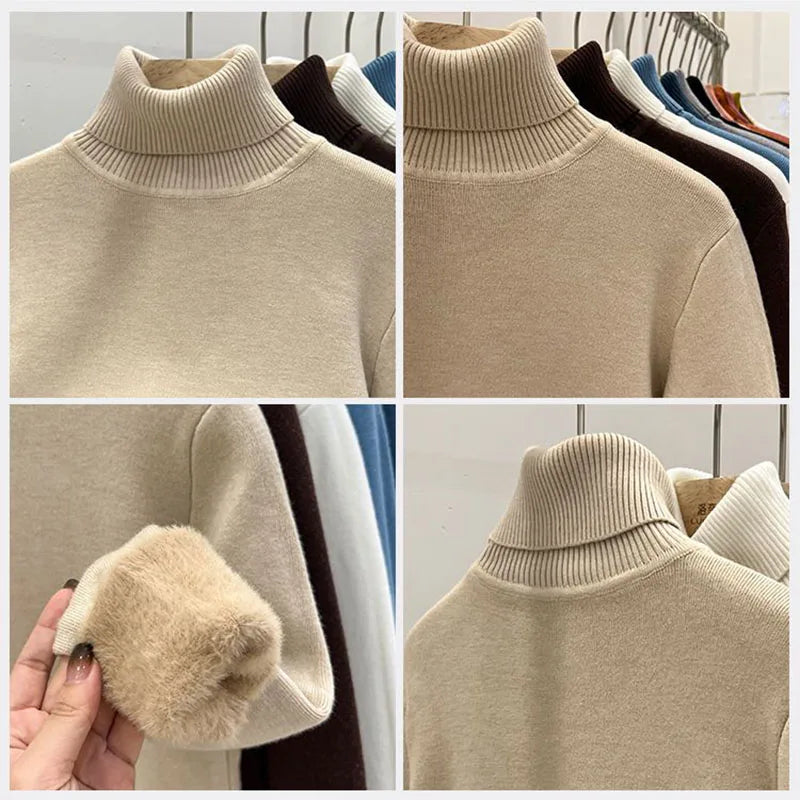 knitted Turtleneck Fleeced  Jumper