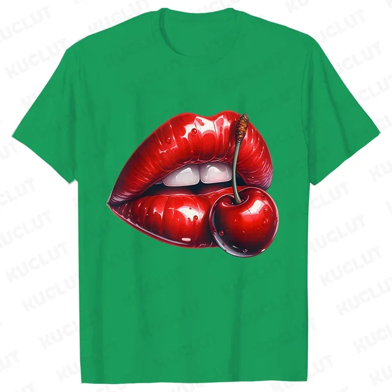 Genzi Cherry Lip Print T-Shirt