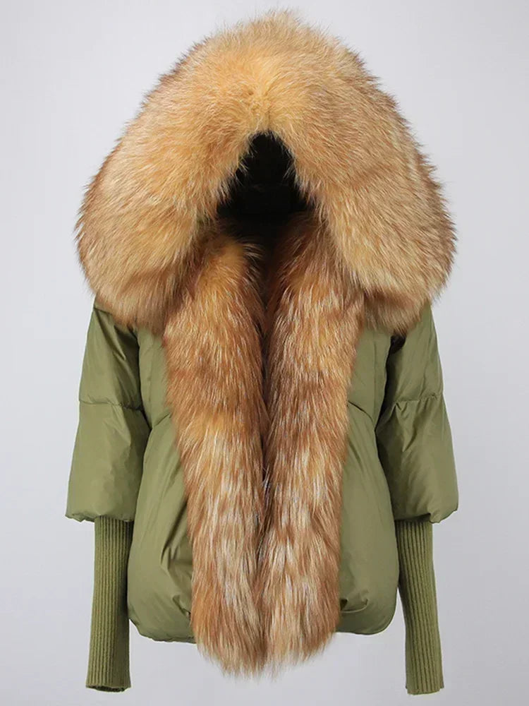 Genzi Real Fox Fur Collar Hooded Oversize Coat