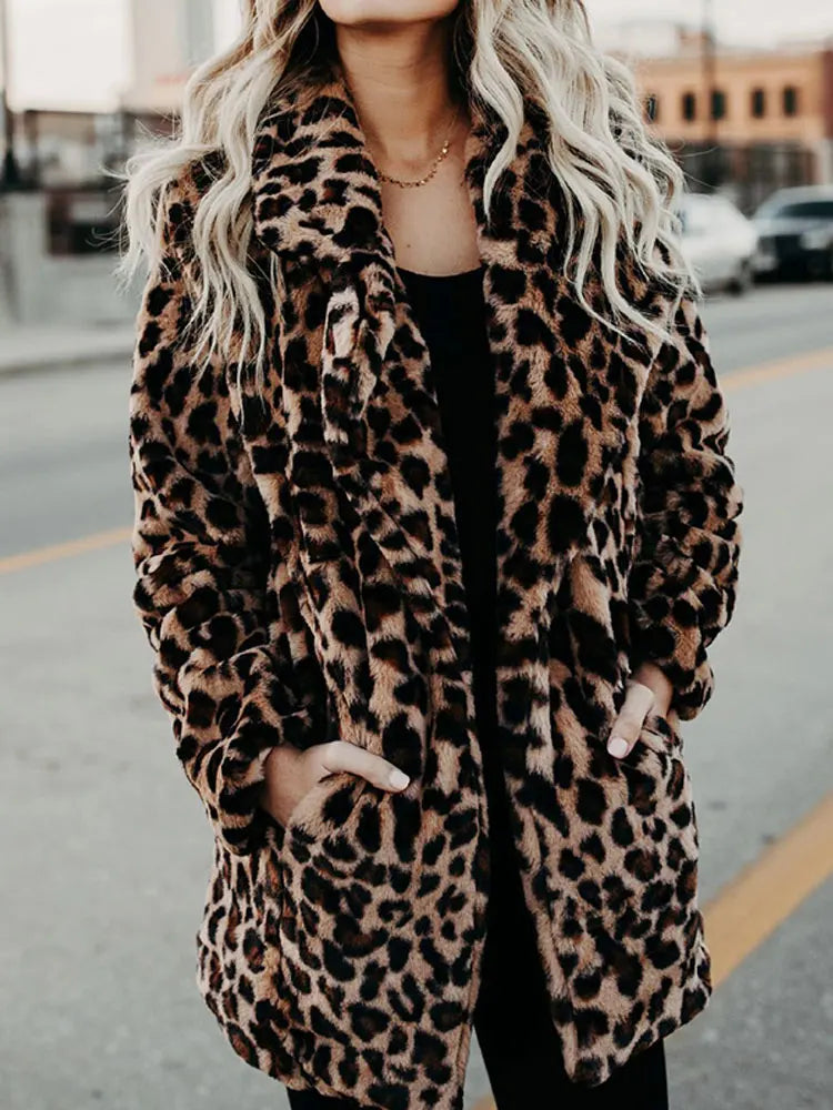 Women's Leopard Faux Fur Coat – Long warm winter jacket