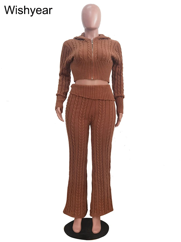 Genzi Rib Knit Zip Front & Straight Leg Trouser