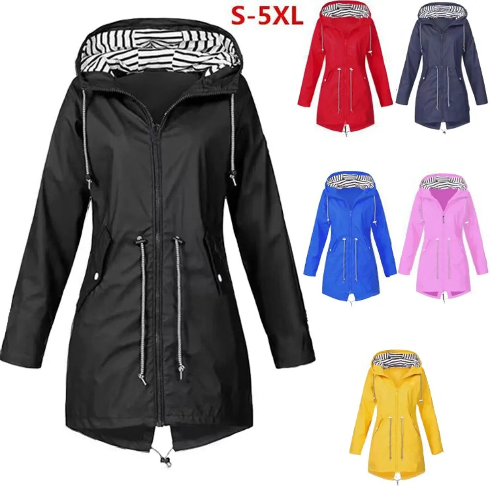 Waterproof drawstring  Hooded Trench Coat