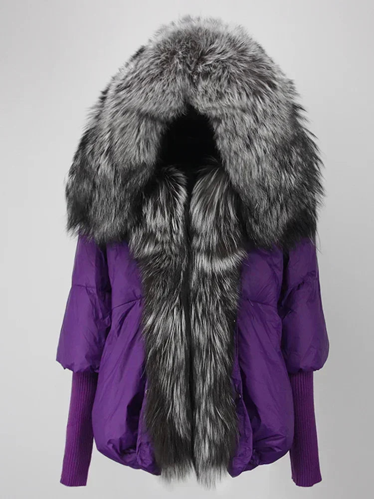 Genzi Real Fox Fur Collar Hooded Oversize Coat