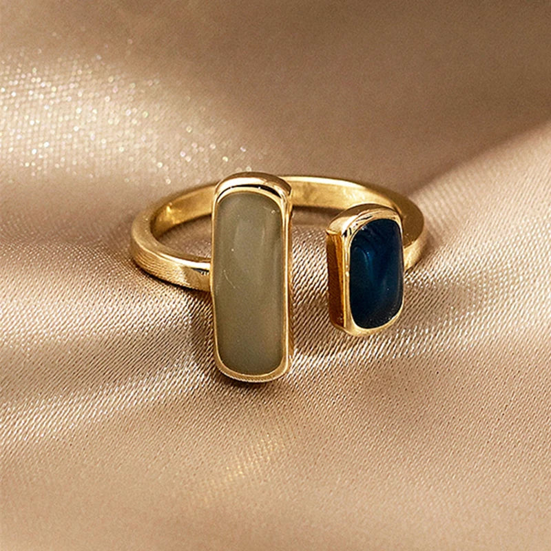 Genzi Drip Glaze Ring Retro Geometric Gold Colour Rings