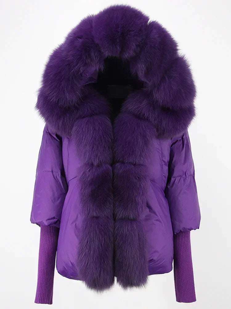 Genzi Real Fox Fur Collar Hooded Oversize Coat