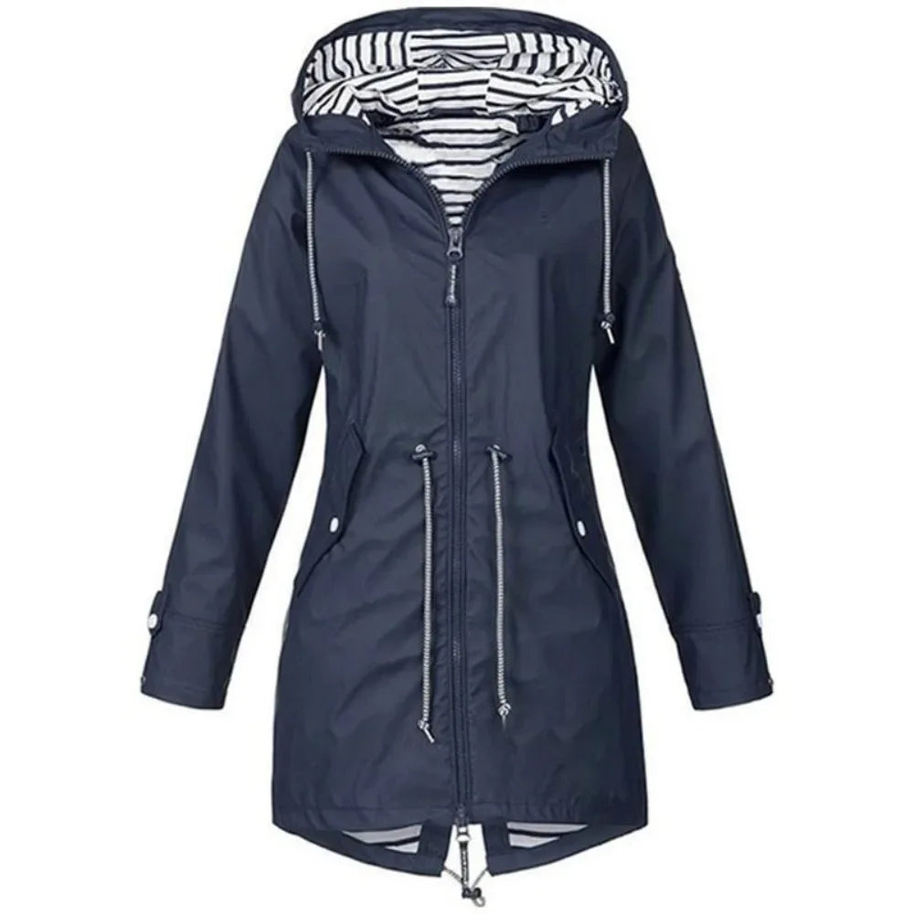 Waterproof drawstring  Hooded Trench Coat