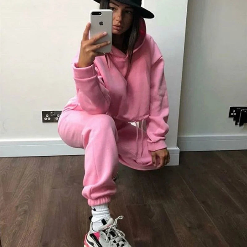 Genzi Cropped Hoodie Cuffed Jogger Tracksuit