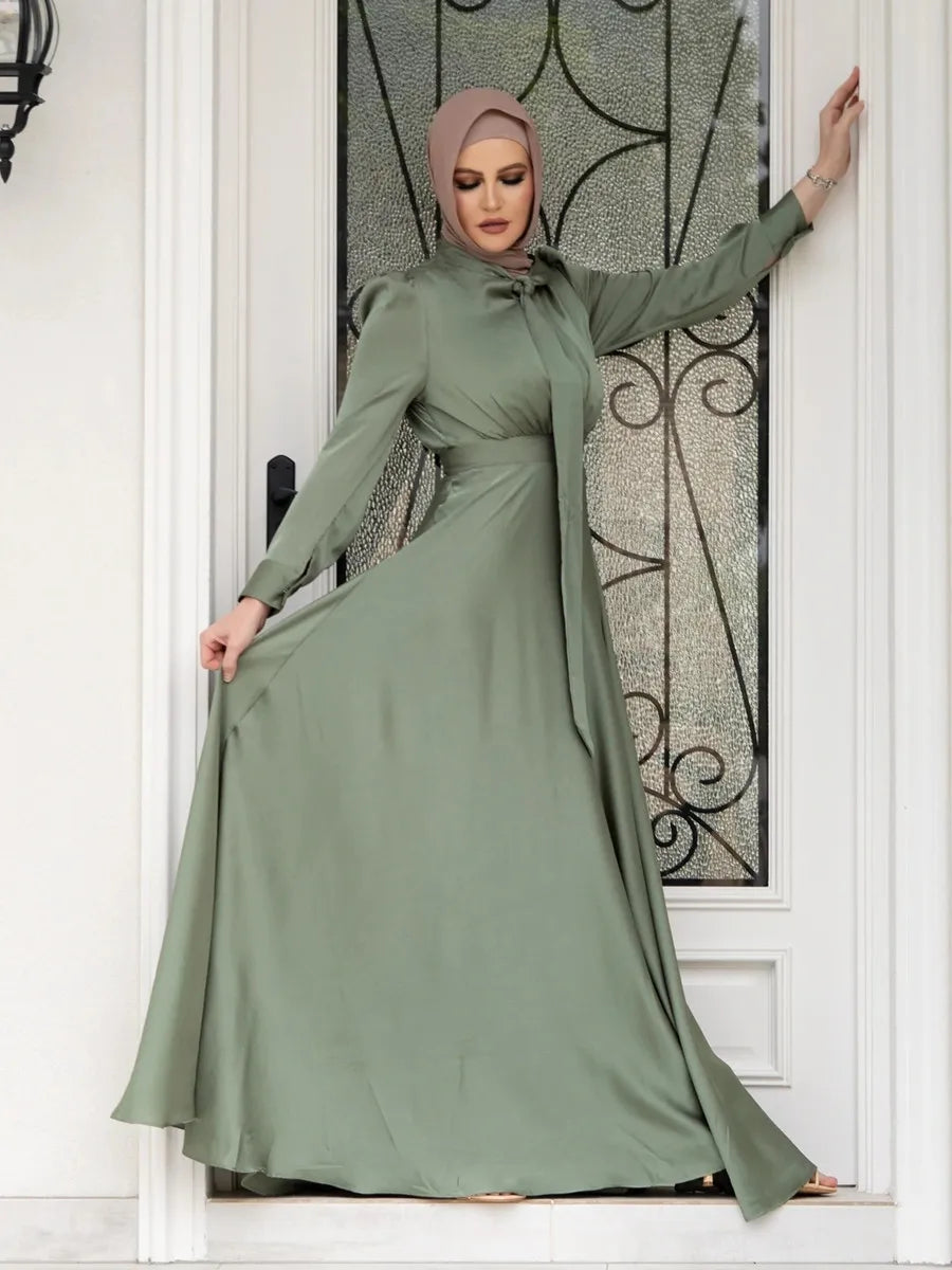 Genzi Modest Satin Long Dress Kaftan