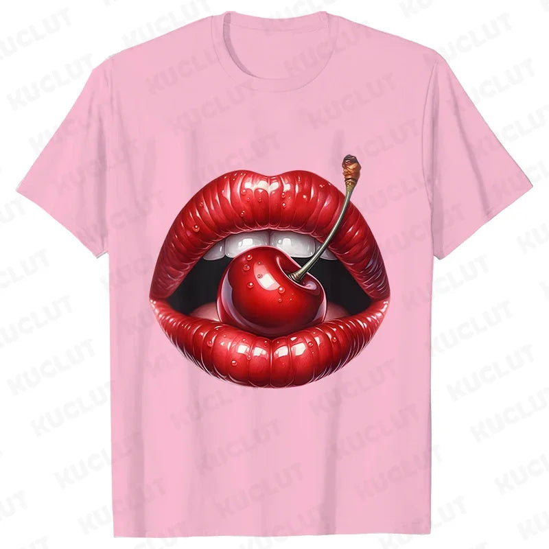 Genzi Cherry Lip Print T-Shirt