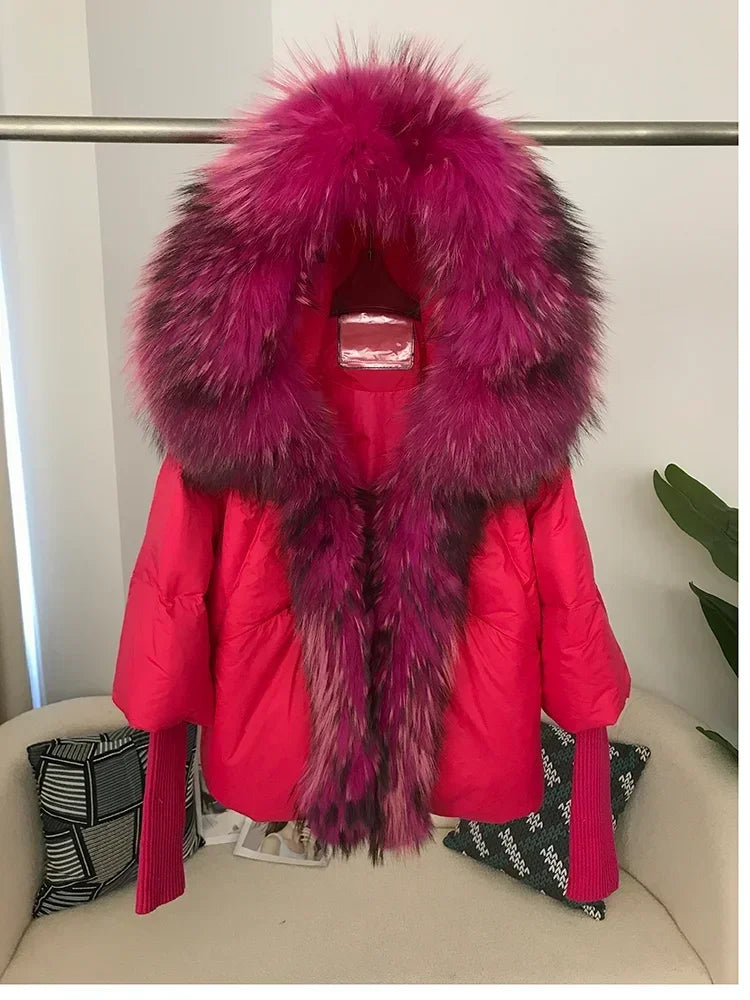 Genzi Real Fox Fur Collar Hooded Oversize Coat