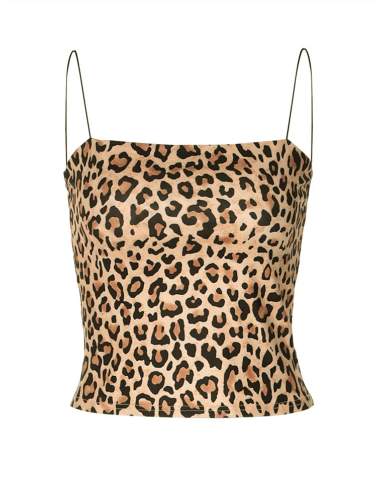 Genzi Leopard Print Skinny Crop Top