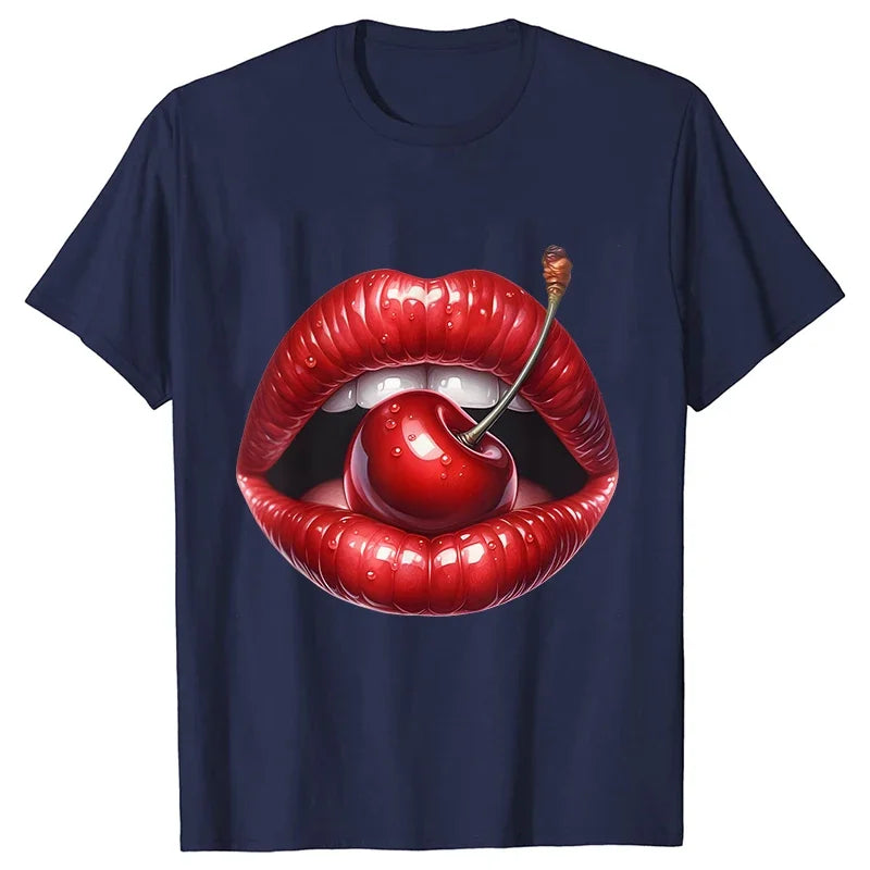 Genzi Cherry Lip Print T-Shirt