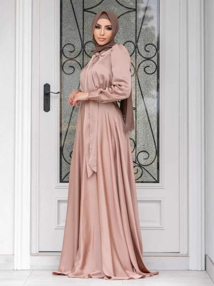 Genzi Modest Satin Long Dress Kaftan