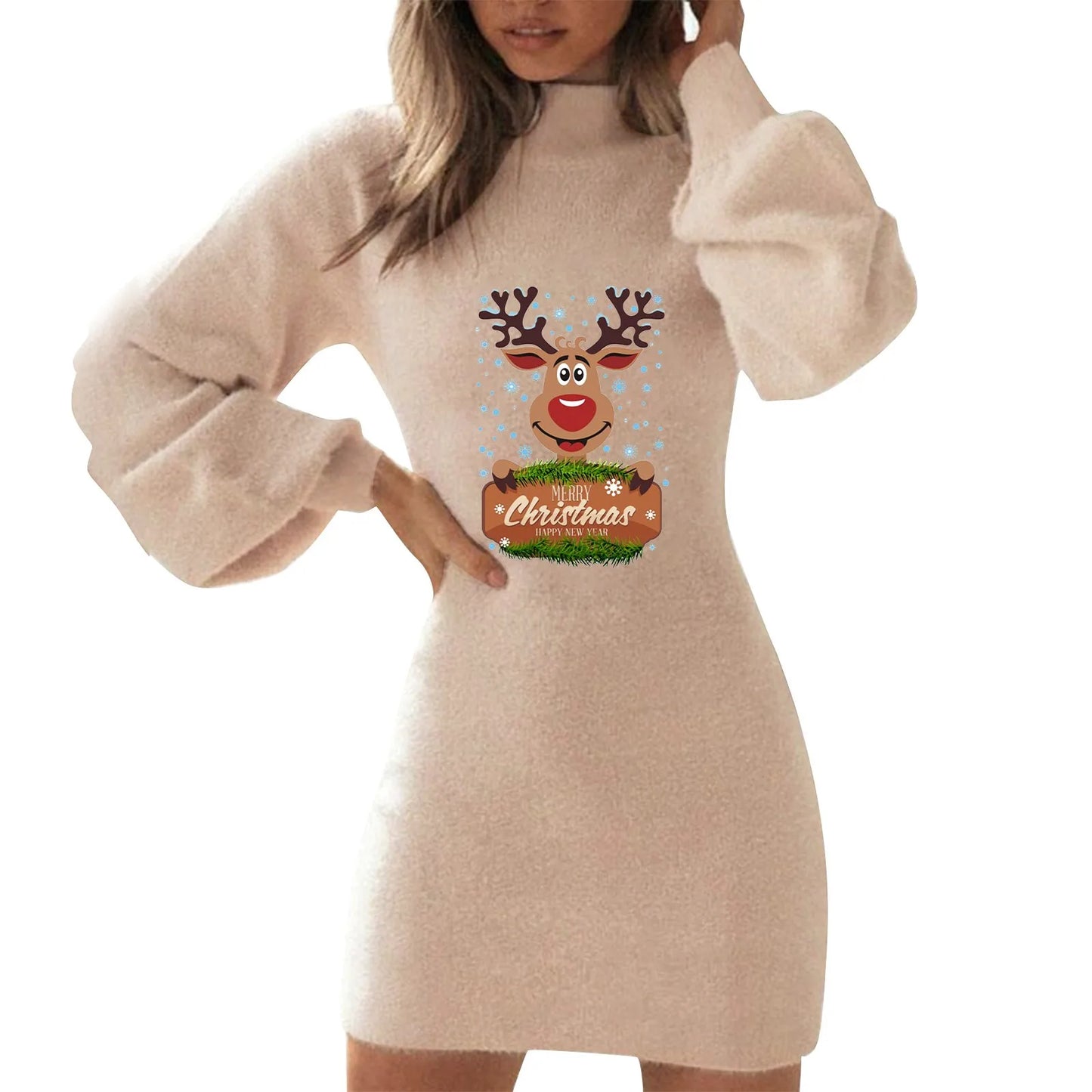 Genzi Long Sleeve Christmas Print Dress