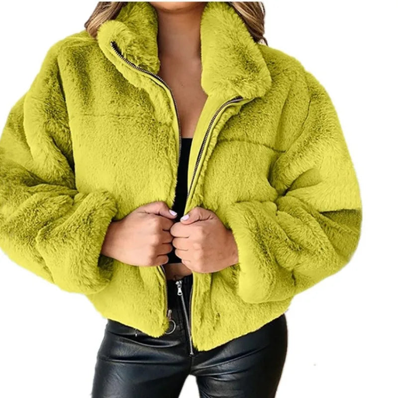 Genzi Faux Fur Teddy Short Zipper Oversized Jacket