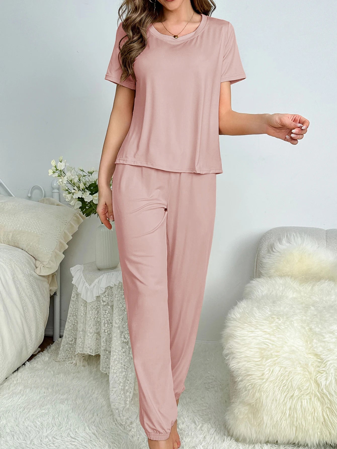 Genzi Jersey Short Sleeve Top & Pants PJ Set