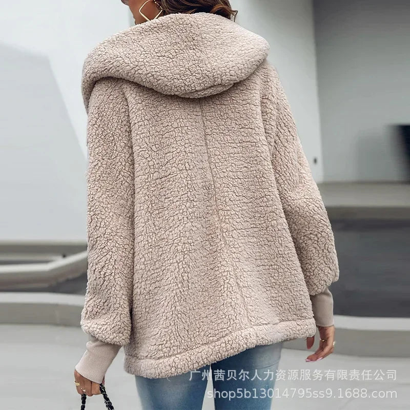 Long Sleeve  Hooded  Warm Teddy Coat