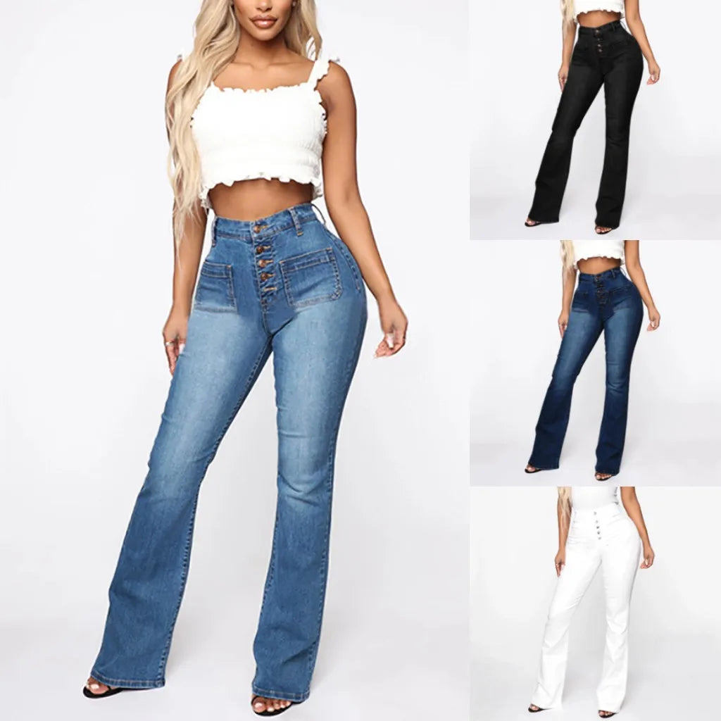 Genzi Elastic High Waist Skinny Wide Leg Jeans