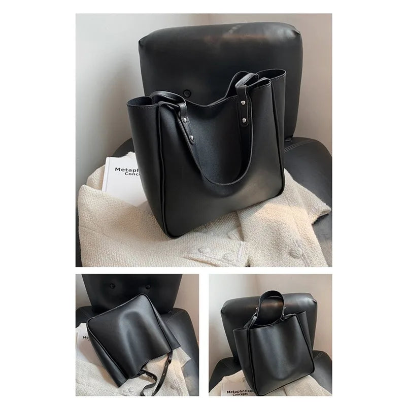 Black Faux leather Shopper Bag