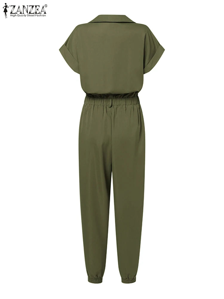 Genzi Cargo Short Sleeve Belted Jumpsuit