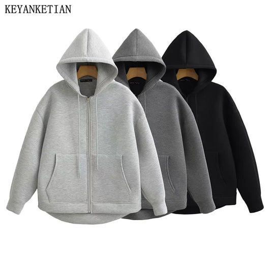 Zipper Hoodie Double Pockets Oversize Sweatshirts Outerwear