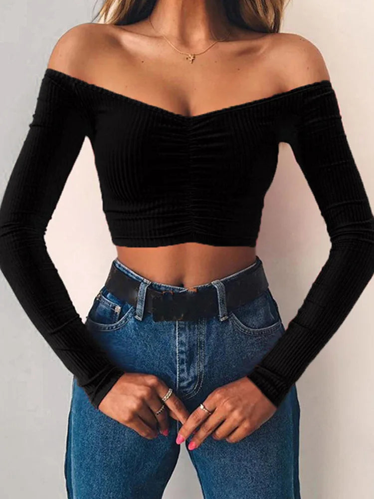 GENZI OFF-SHOULDER LONG SLEEVE CROP TOP