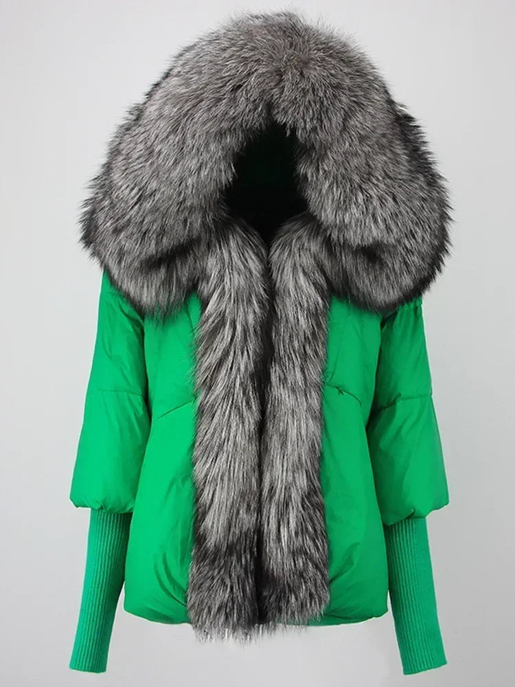 Genzi Real Fox Fur Collar Hooded Oversize Coat