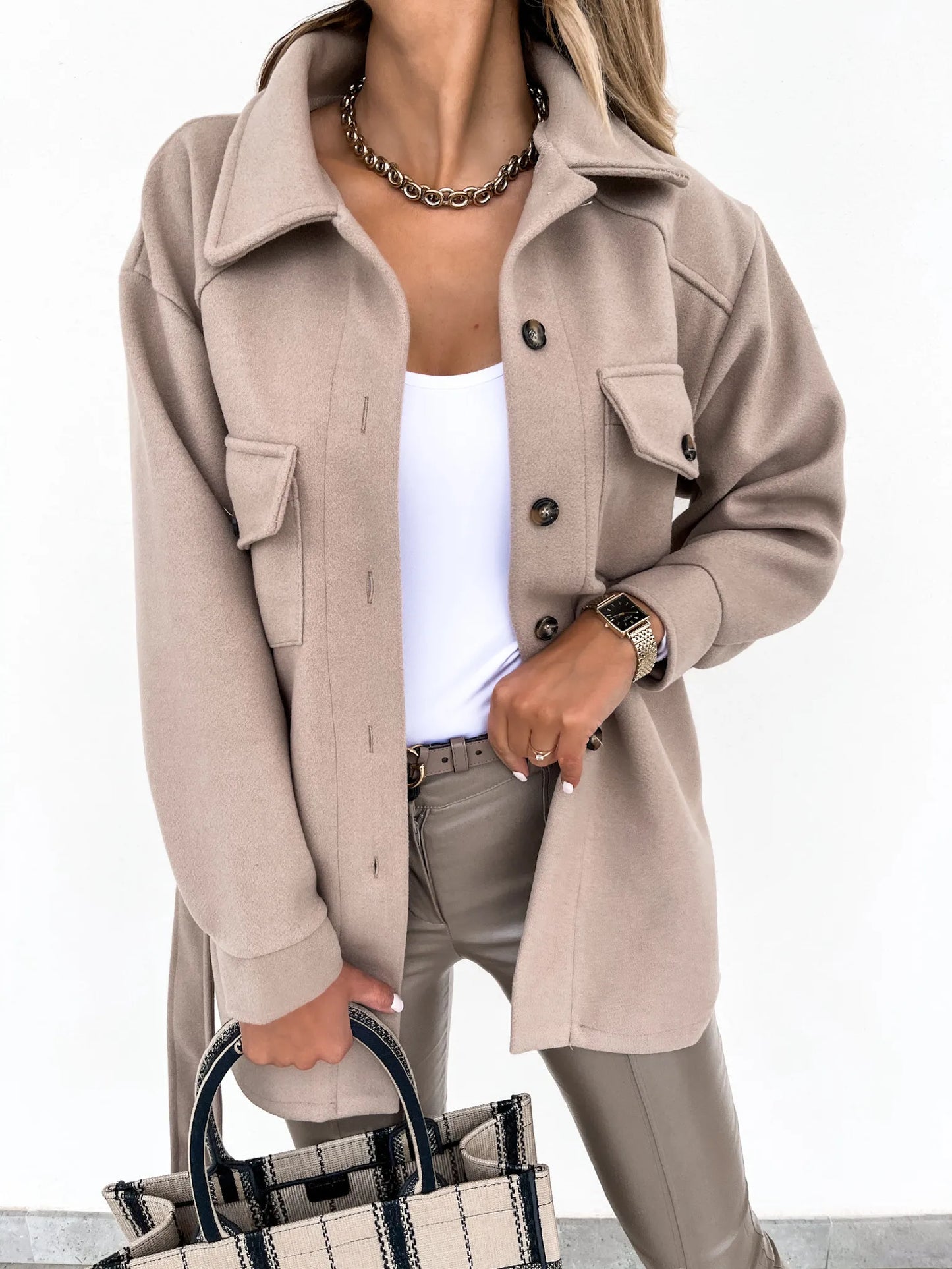 Wool Belted Shacket Coat