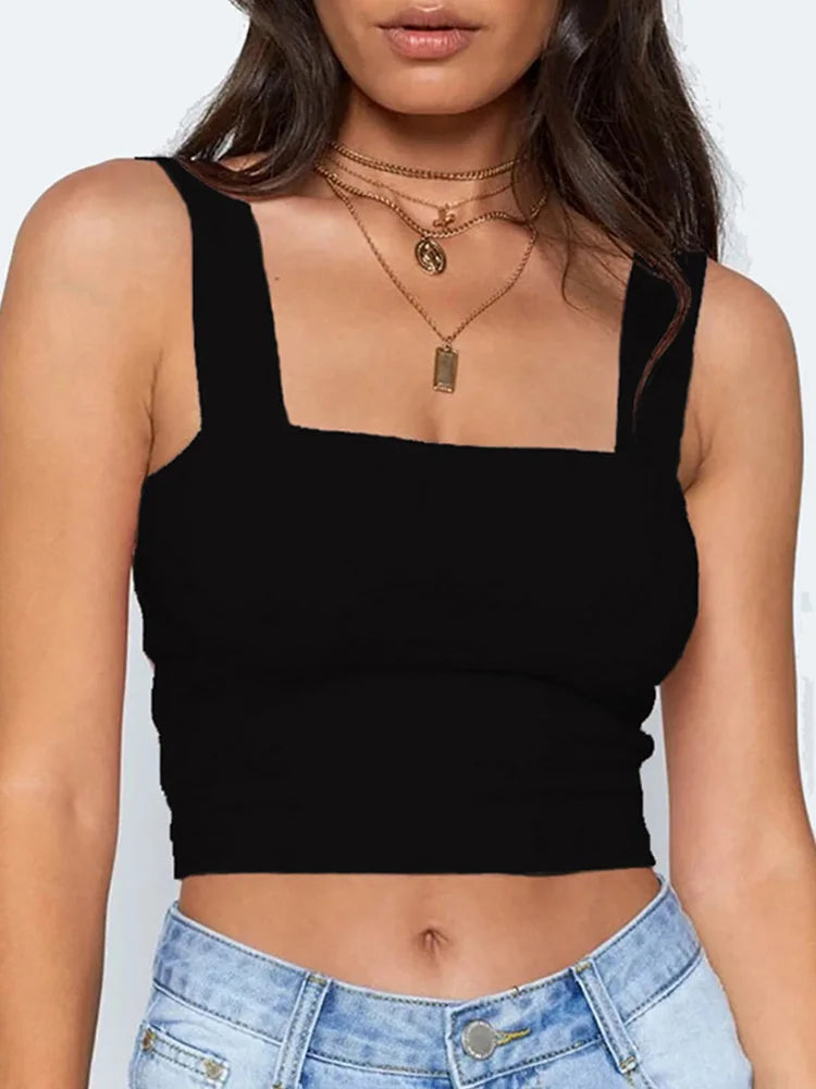 Genzi Square Neck Sleeveless  Crop Top