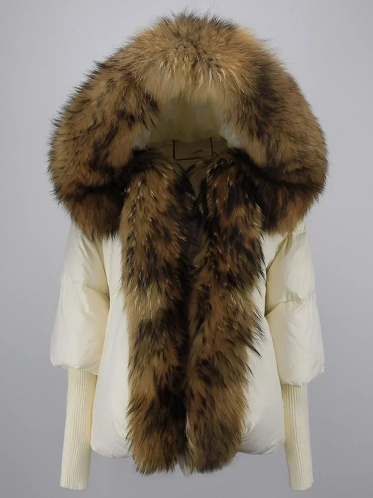 Genzi Real Fox Fur Collar Hooded Oversize Coat