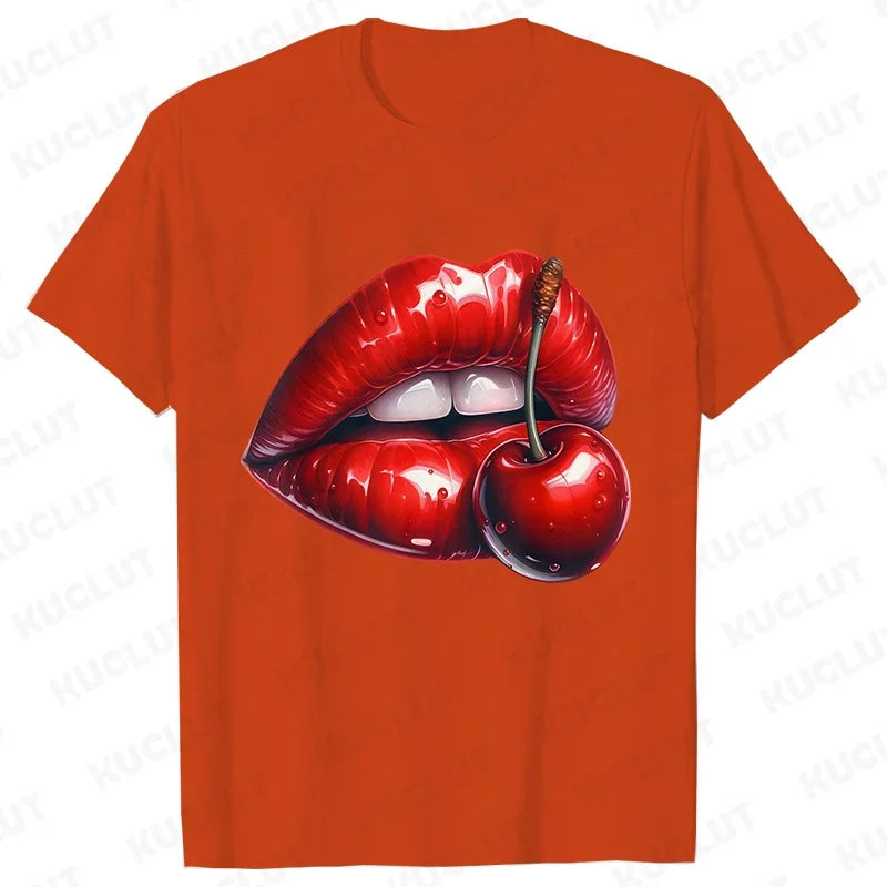 Genzi Cherry Lip Print T-Shirt