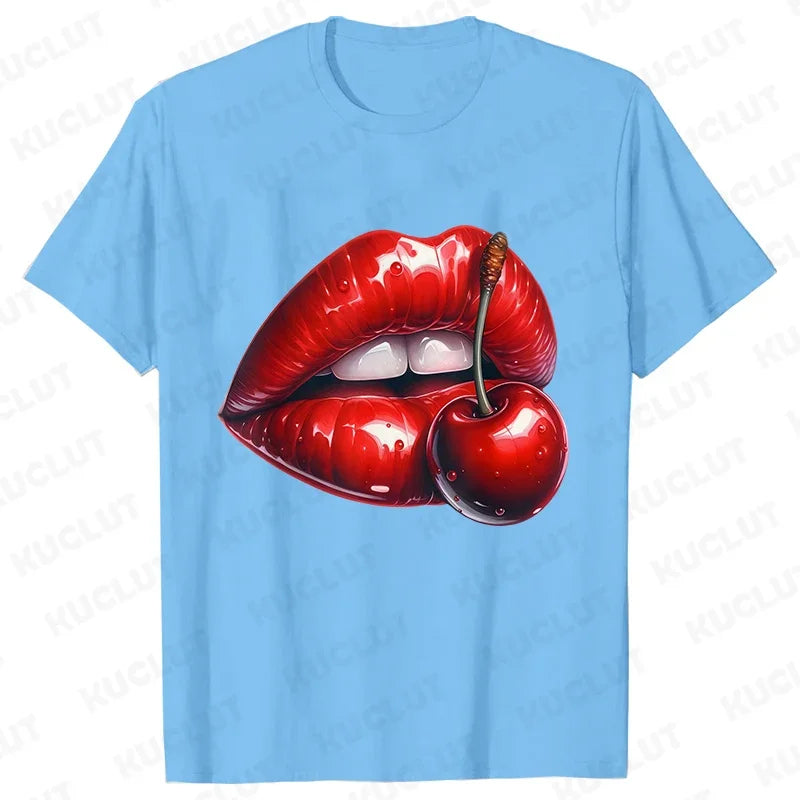 Genzi Cherry Lip Print T-Shirt