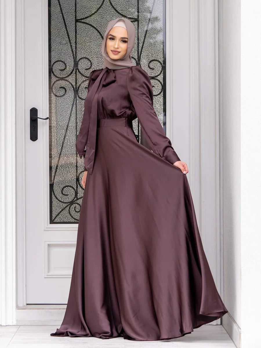 Genzi Modest Satin Long Dress Kaftan