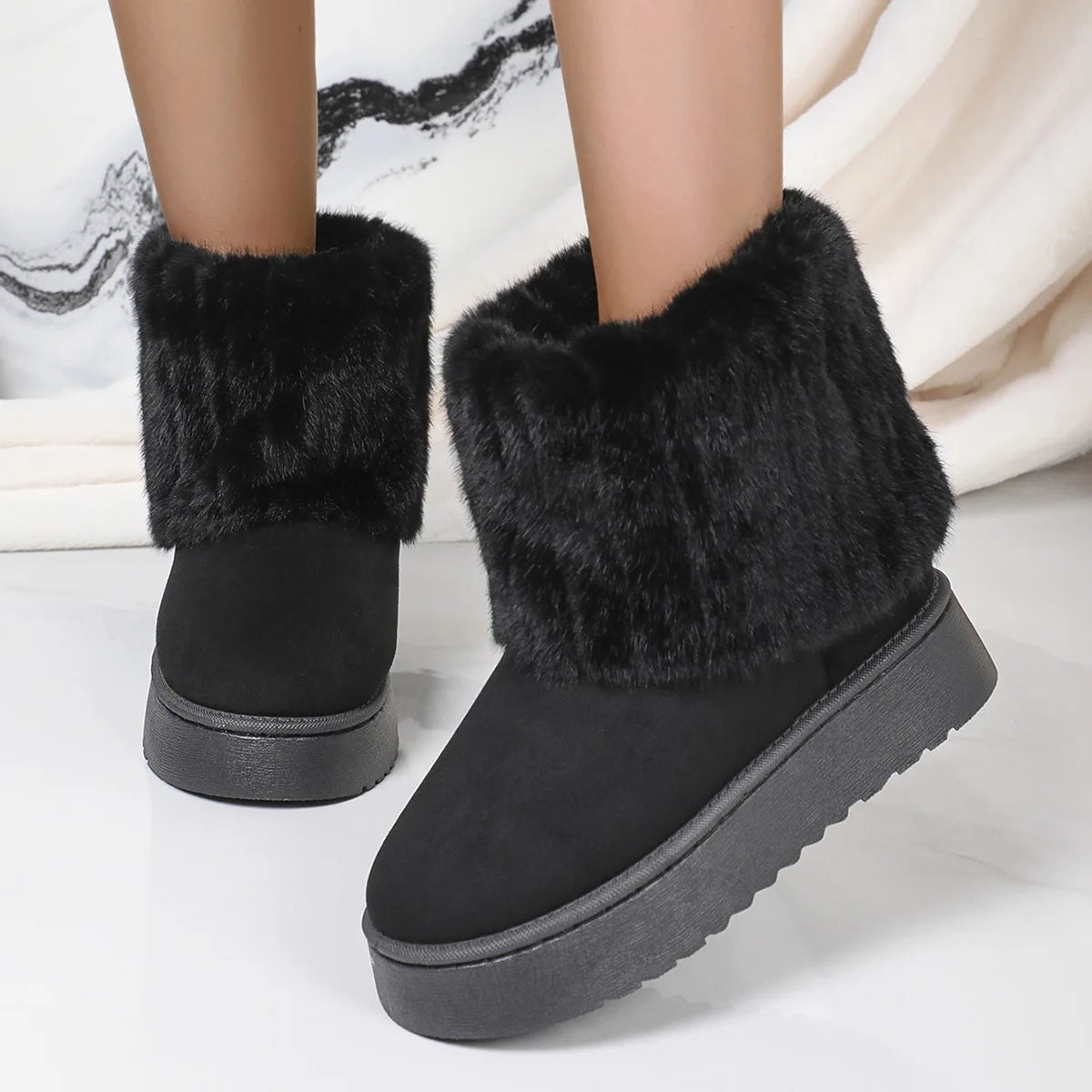 Genzi Faux Fur Suede Ankle Boots