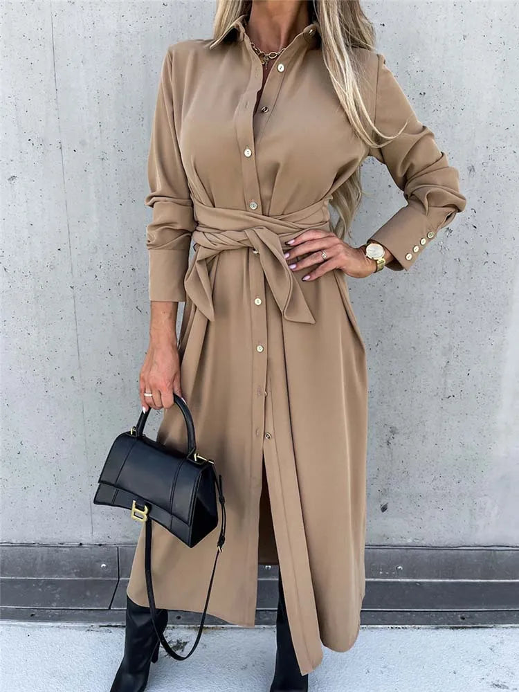 Genzi Long Sleeve Button Shirt Dress