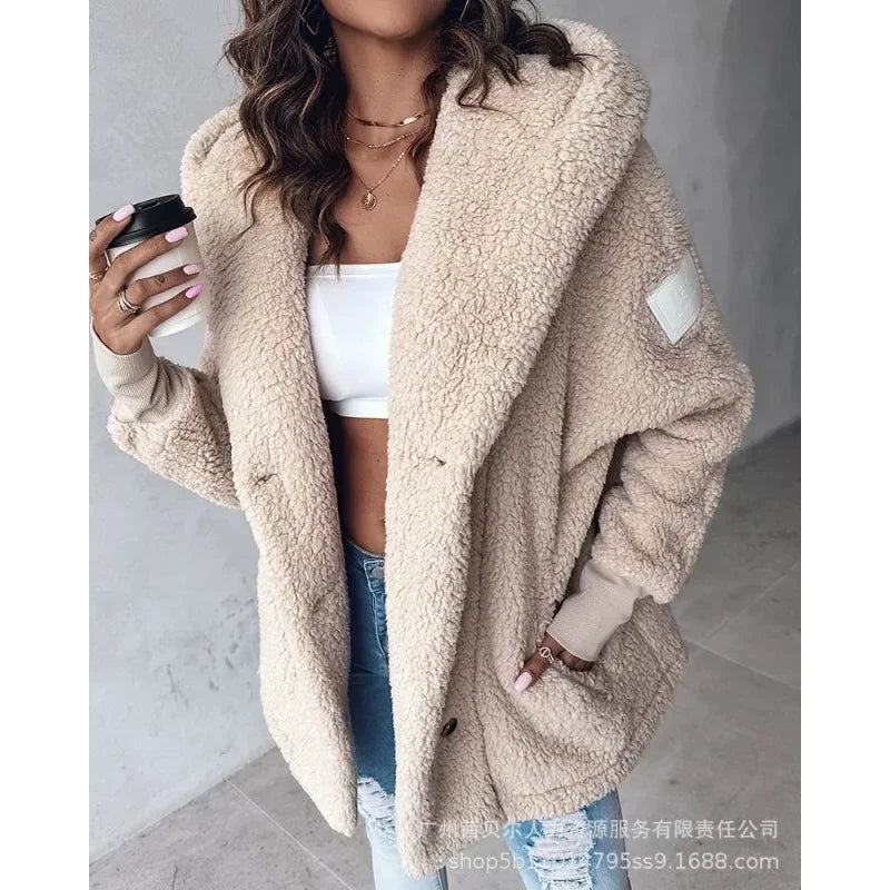 Long Sleeve  Hooded  Warm Teddy Coat