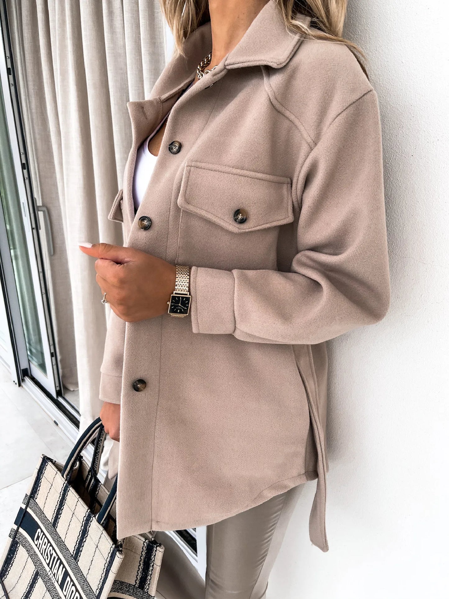 Wool Belted Shacket Coat