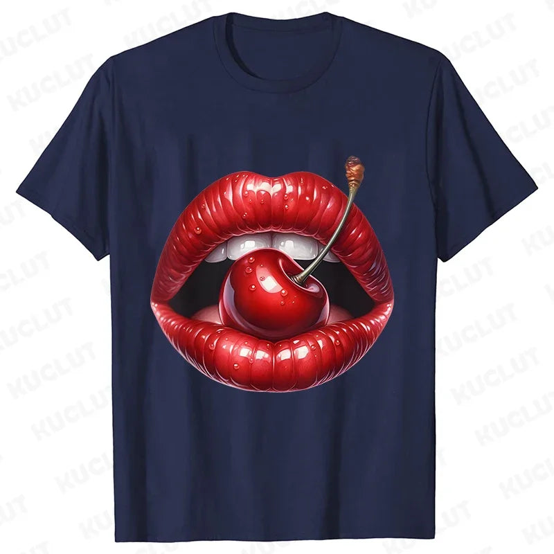 Genzi Cherry Lip Print T-Shirt