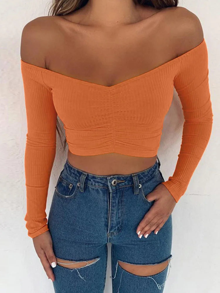 GENZI OFF-SHOULDER LONG SLEEVE CROP TOP